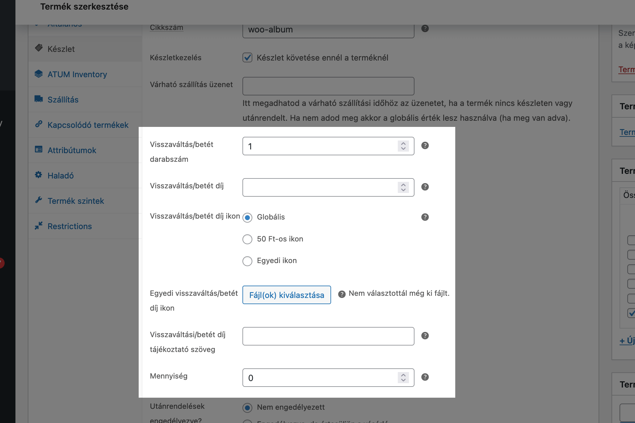 Termék egyedi visszaváltási díj és beetétdíj beállítása Woocommerce, Mega Woo Manager