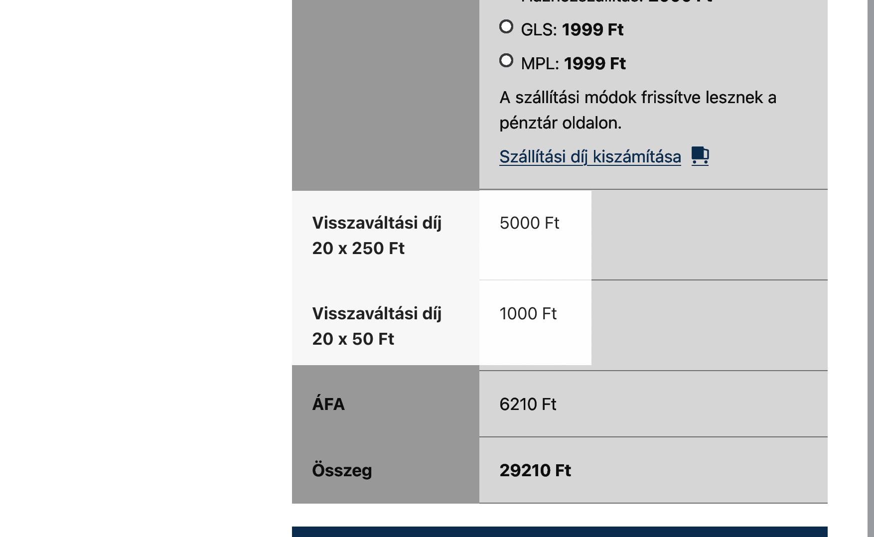 Wooocmmerce kosár oldalon termékdíj és betétdíj megjelenés, felszámolás - Mega Woo MAnager